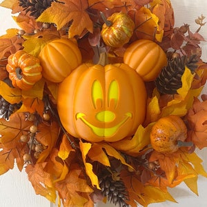 Large Mickey Mouse inspired Pumpkin - 3D Printed Halloween Decoration that lights up! --OPTIONAL WREATH--