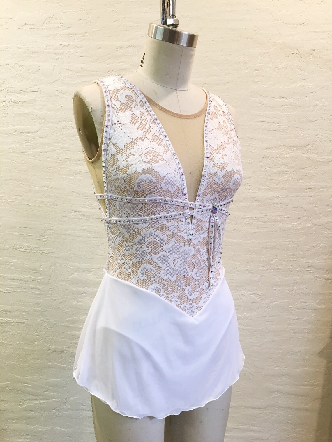 Lace Bodice Wrap Skater Dress White