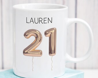Personalised 21st Birthday Mug Foil Balloon Style