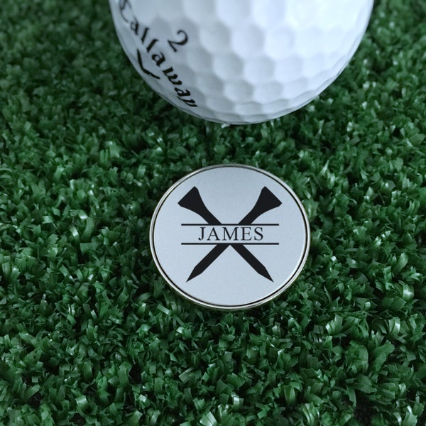 Personalised Name Crossed Golf Tee Golf Ball Marker Stocking Filler Golf Gift Christmas Birthday Golf