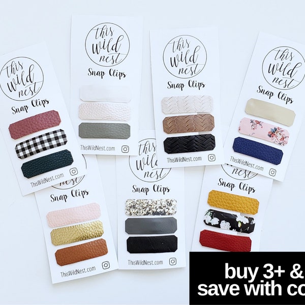 GIRLS SNAP CLIPS: Girl & Baby Faux Leather Snap Clips (2 Different Sizes/20 Different Variations)