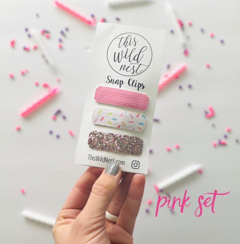 SNAP CLIPS Birthday Sprinkles Snap Clip Baby Girl Sets 2 Pink Set