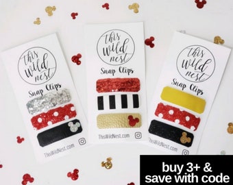 DISNEY SNAP CLIPS: Mickey & Minnie Mouse Snap Clips Baby Girl (2 Different Sizes)