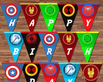 The Avengers Happy Birthday Banner - Avengers Banner - Superhero Banner Bunting - Avengers Birthday Party Printables - 100666