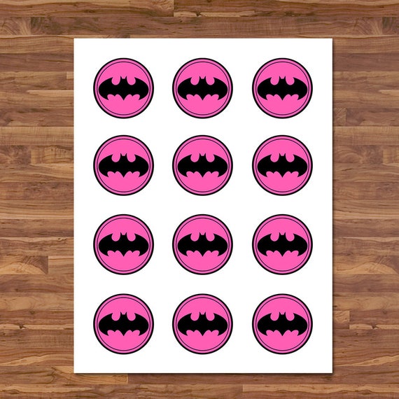 Batgirl Cupcake Toppers - Batgirl Stickers - Black &amp; Pink Logo ...
