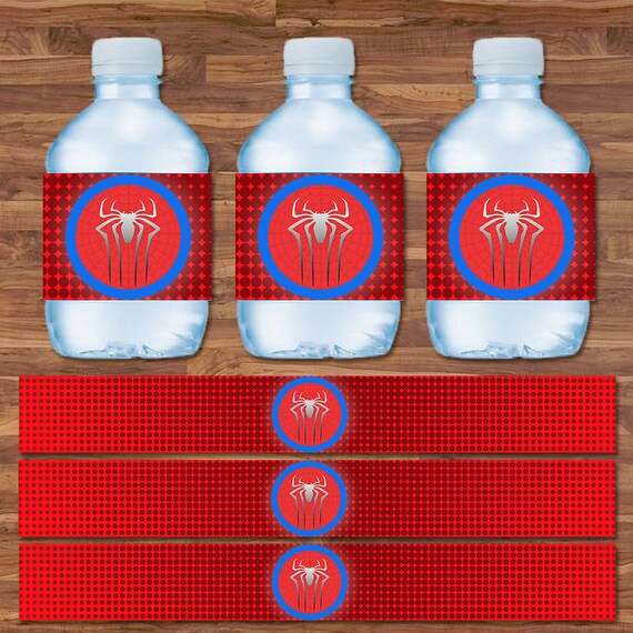 Items similar to Spiderman Drink Labels - Spiderman Water Bottle Labels - Red & Blue Logo ...