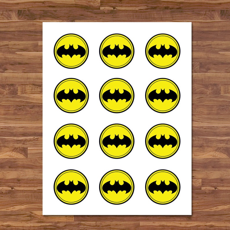Batman Cupcake Toppers Batman Stickers Black & Yellow Logo Etsy