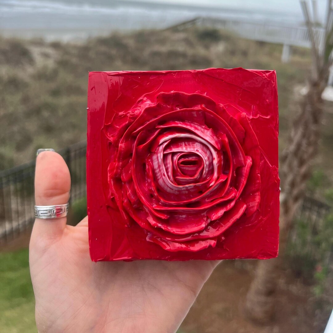 3D Red Rose Acrylic Painting 4x4 Inches - Etsy
