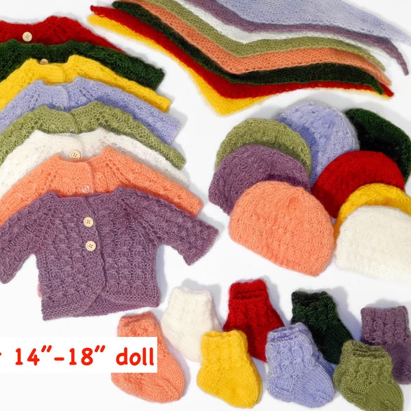 Waldorf Puppenkleidung passend für 14, 15, 16, 17, 18 Zoll große Puppe / Puppenpullover, Schal, Mütze und Socken / Puppenkleidung gestrickt