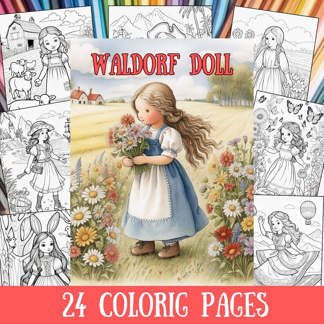 24 Coloring Pages Book for Girls, Waldorf Doll Adventure, Steiner ...