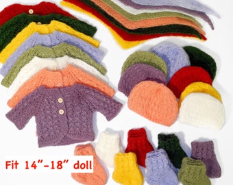 Waldorf doll clothes fit 14, 15, 16, 17, 18 inch doll, Mohair doll sweater, scarf, hat and socks, Knitted clothes, Traditional doll wardrobe