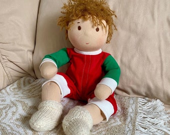 Waldorf doll boy 15 inch, snuggle doll Waldorf pop baby doll for baby boy, Soft and cuddle waldorf doll, Waldorfpuppe, Steiner doll boy gift