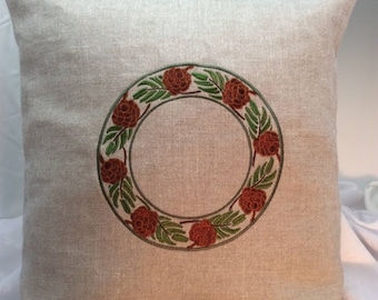 Pinecone Wreath Pillow Arts and Crafts Bungalow Pinecones Mission Mackintosh Embroidered William Morris Craftsman