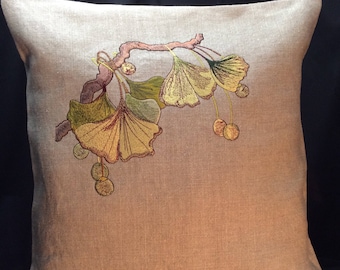 Gingko Pillow Gingko Branch William Morris Arts and Crafts Bungalow Mission Embroidered Pillows Prarie American Craftsman