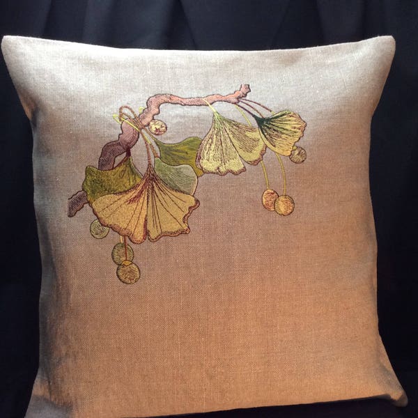 Gingko Pillow Gingko Branch William Morris Arts and Crafts Bungalow Mission Embroidered Pillows Prarie American Craftsman