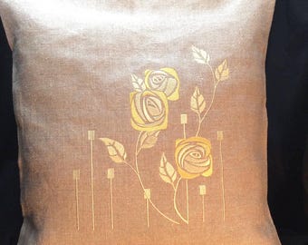 Mackintosh Rose Embroidered Pillow Cover, Arts & Crafts Style
