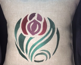 Roddy Rose Pillow Red Rose Magenta Mission Arts and Crafts Bungalow Mackintosh Art Deco Pillows