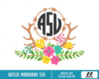 Antler Monogram Svg Etsy