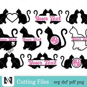 Cat Svg, Cat Clip Art, Cat Graphics, Cat Monogram Svg, Cat Split Monogram Svg, Cat Prints, Kitten Svg, Kitten Clip Art, Svg Files for Cricut