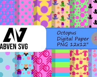 Octopus Digital Paper, Sea Creatures Digital Paper, Octopus Scrapbook Paper, Sea Creatures Scrapbook Paper, Digital Paper Pack