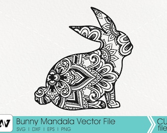 Bunny Svg, Bunny Mandala Svg, Mandala Svg, Bunny Zentangle Svg, Bunny Clip Art, Bunny Graphics, Mandala Clip Art, Svg Files for Cricut