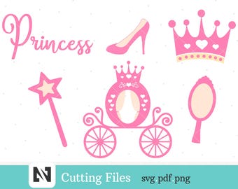 Princess Svg, Princess Clip Art, Princess Carriage Svg, Mirror Svg, Wand Svg, Carriage Svg, Princess Graphics, Princess Shoe Svg, Svg File