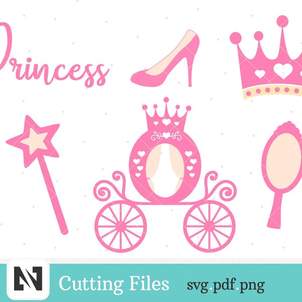 Princesa SVG, Clip Art de Princesa, Carruaje de Princesa SVG, Espejo SVG, Varita SVG, Carruaje SVG, Gráficos de Princesa, Zapato de Princesa SVG, Archivo SVG