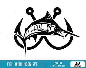 Fish Svg, Fish Clip Art, Fishing Svg, Fishing Clip Art, Fishing Graphics, Hook Svg, Fish Hook Svg, Crossed Hook Svg , Svg Files for Cricut