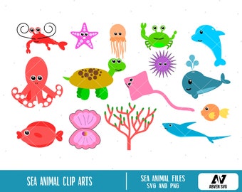 Sea Animal Clip Art, Sea Animal Graphics, Sea Animal Prints, Sea Creatures Clip Art, Clam Clip Art, Crab Clip Art, Turtle Clip Art