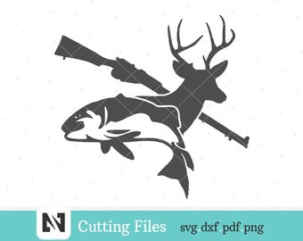 Fishing Svg, Deer Hunt Svg, Trophy Hunting Svg, Deer Svg, Fish Svg, Rifle Svg, Deer Hunter Svg, Fishing Clip Art, Svg Files for Cricut