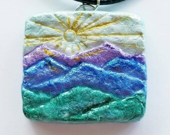 Collar y aretes de las Montañas Blue Ridge: joyería artística hecha con papel reciclado