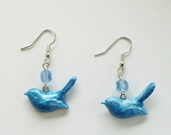 Pendientes de pájaro azul: joyas de pájaros hechas de papel maché reciclado