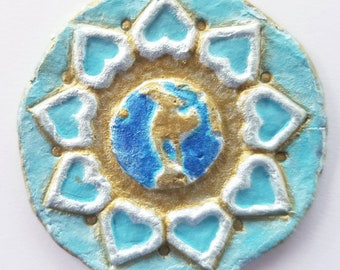 Pin de estrella bahá'í pintado a mano: colgante Aqua Earth, joyería de papel reciclado