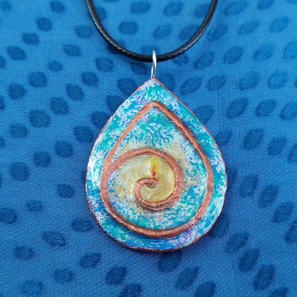 UU Flaming Chalice Teardrop Spiral Pendant Necklace Handmade Unitarian Universalist Religious Spiritual Symbol, Gift Of Paper Light Design