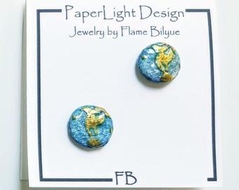 Pendientes de poste con forma de globo terráqueo del Día de la Tierra, papel reciclado, ecológicos