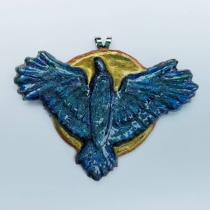 totem power animal pendant talisman amulet charms Dragonfly Pendant Necklace Blues Greens and purple recycled paper