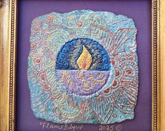 Cáliz llameante UU, obra de arte original enmarcada, nueva obra de arte en papel esculpido, regalo unitario universalista para altar de ordenación o para el hogar, luz guía.