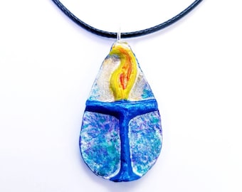 Collar de cáliz llameante pintado a mano: regalo unitario universalista