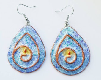 Pendientes de cáliz llameante hechos a mano, papel reciclado esculpido, joyería UU de arte original