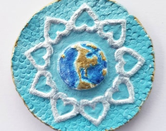 Pin de estrella bahá'í pintado a mano: broche colgante de tierra verde azulado