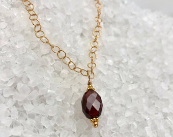 Garnet Necklace, Garnet Pendant Necklace, Gold Garnet Necklace, January Birthstone, Minimalist Necklace, Berry Necklace, Mothers Day Gift