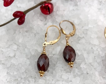 Oval Garnet Dangle Earrings, January Birthstone, Valentine's Day, Dainty Earrings, Garnet Earrings, Faceted Garnet Earrings, Drop Earrings