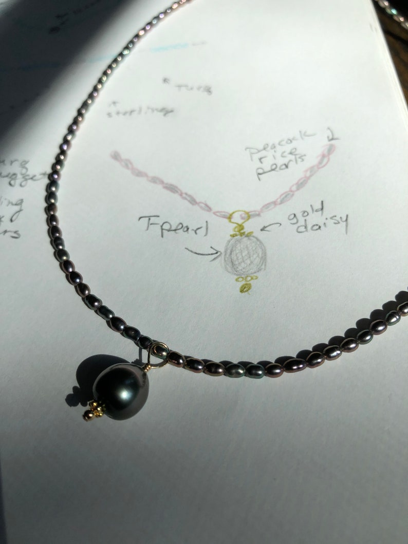Rice Pearl Necklace Gift for Wife Peacock Pearls Peacock Rice Pearls Gift for Mom Black Pearl Necklace Tahtian Pearl Necklace