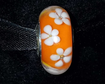 Authentic Genuine S925 ALE Pandora Sterling Silver Tropical Flower Murano 791624 Charm Bead