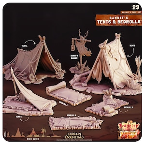 3D Printed Cast n Play Tents and Bedrolls Bandits Camp Terrain Set 28mm 32mm D&D
