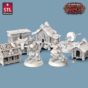 3D Printed STL Miniatures Farmer Set Fantasy NPC 28mm - 32mm War Gaming D&D