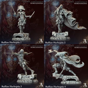 Figura impresa en 3D de Archvillain Games Circus Grotesque - Serenissima Ruffian Harlequin 28 x 32 mm D&D