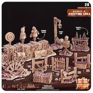 3D-utskrivet Cast n Play-skjutområde Banditer Camp-terrängset 28 mm 32 mm D&D