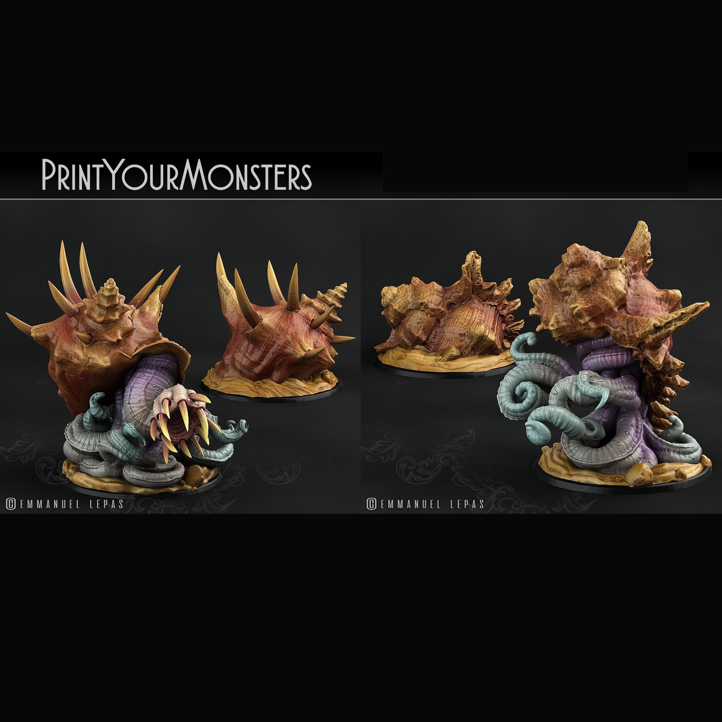 Monster 9 Inch Shells 3D Printed Print Your Monsters Giant Shells Lurkers of the Deep 28mm ...