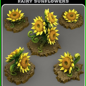 3D Printed Fantastic Plants and Rocks Fairy Sunflowers 28mm - 32mm D&D Wargaming